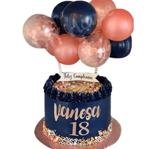KIT TOPPER  PER TORTA  PALLONCINI CON CORIANDOLI PER TORTA blu/ chic rosa