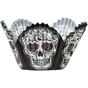 24 PIROTTINI PER CUPCAKES MUFFIN PETALO TESCHIO HALLOWEEN WILTON