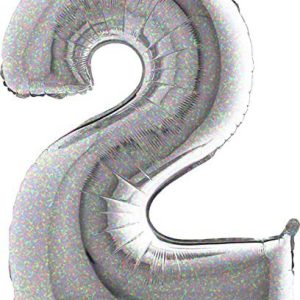 PALLONE IN MYLAR H CM 102 ARGENTO  OLOGRAFICO disponibile da 0 a 9