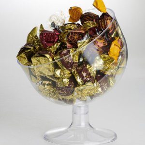 Coppa per caramelle o confetti inclinata trasparente gambo corto Ø16 x H.19