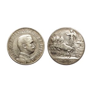 Vittorio Emanuele III – 1 Lira Quadriga Veloce – 1908 (Rara)