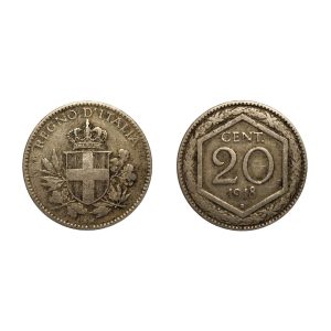 Vittorio Emanuele III – 20 Centesimi Esagono – 1918 Bordo rigato – BB+ – Tracce Conio precedente